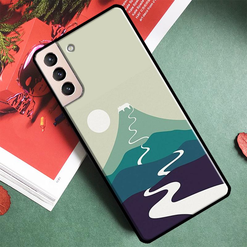 Cat Mount Fuji Japan Wave Landscape Phone Case For Samsung Galaxy S24 Ultra S9 S10 S20 S21 S22 S23 S25 Plus S24 FE Back Cover