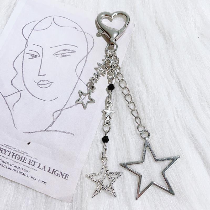 

Y2K Style Metal Star Pendant Phone Charm Strap Unique Silver Chain Keychain Sweet Cool Girl Cellphone Lanyard Keycord