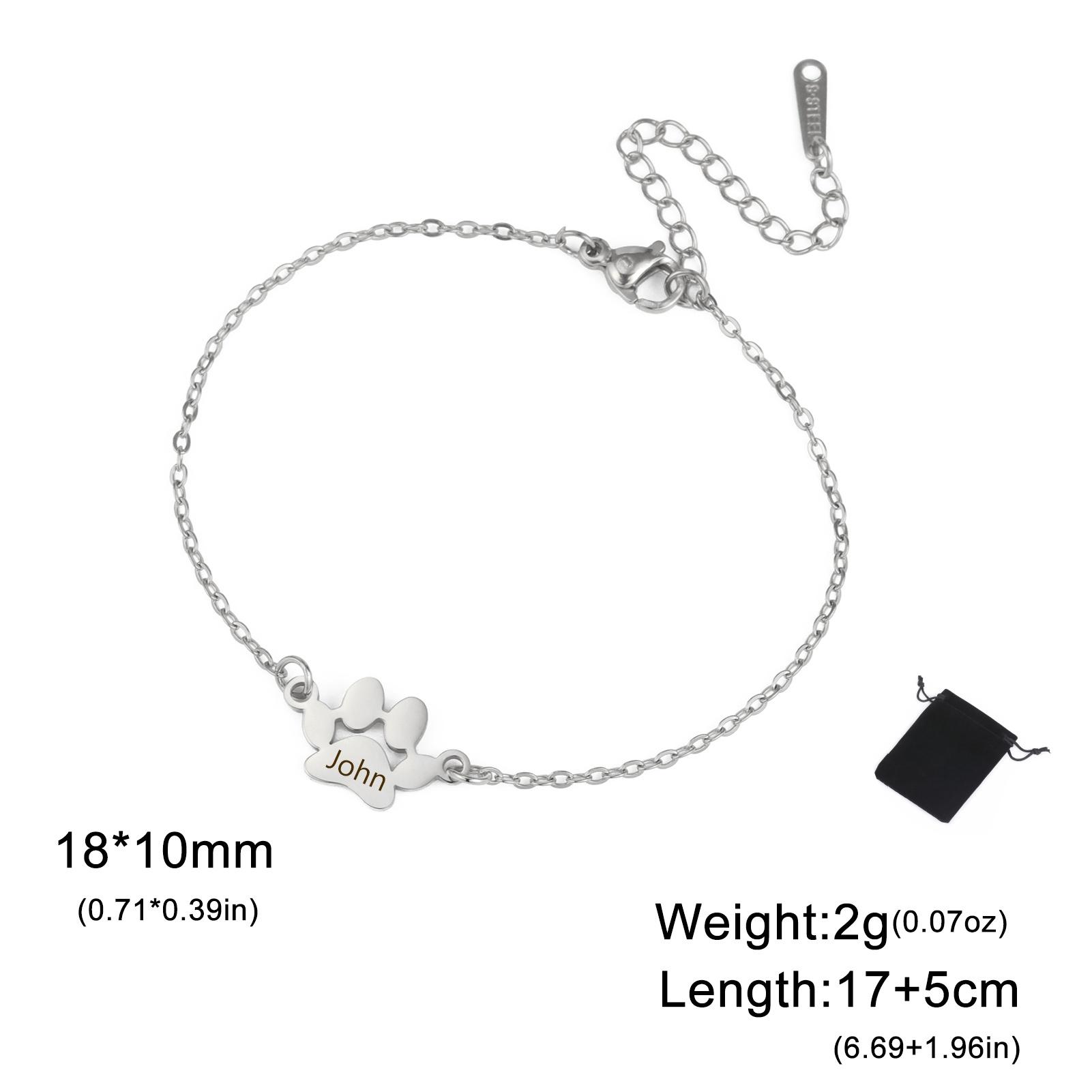 Customized Name Dog and Cat Claw Bracelet Stainless Steel Personalized Dog and Cat Claw Carving Name Date Bracelet Pet Jewelry 17-22cm
