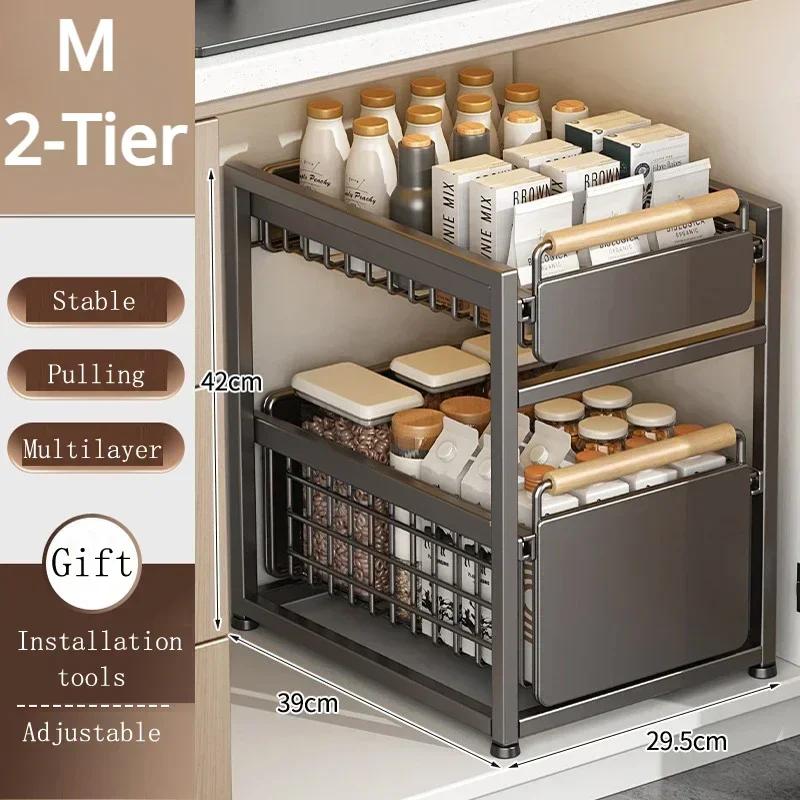 Storage Rack Under Sink Drawer Style Bathroom Shelves Kitchens Seasoning Shelf Ventilated Cabinet Breathable Simple Sink Cabinet