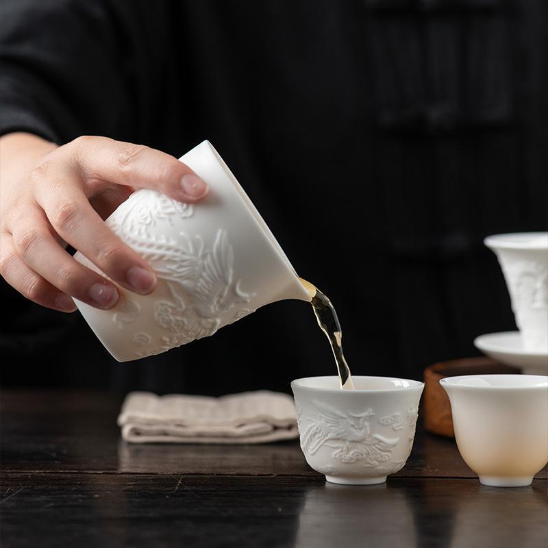 Porcellana giada di sego mare del tè coppa equa di fascia alta rilievo ceramica boutique accessori per la preparazione del tè ciotola con coperchio teiera tazza del maestro singola