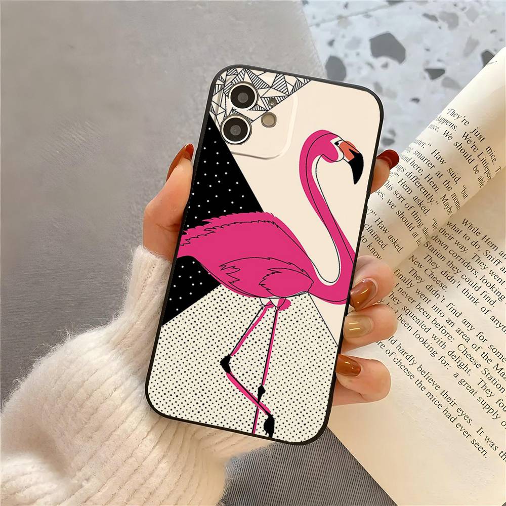 Flamingo Phone Case For IPhone 17 Air 16 15 14 13 Pro Max 11 12 Black Silicone Cover