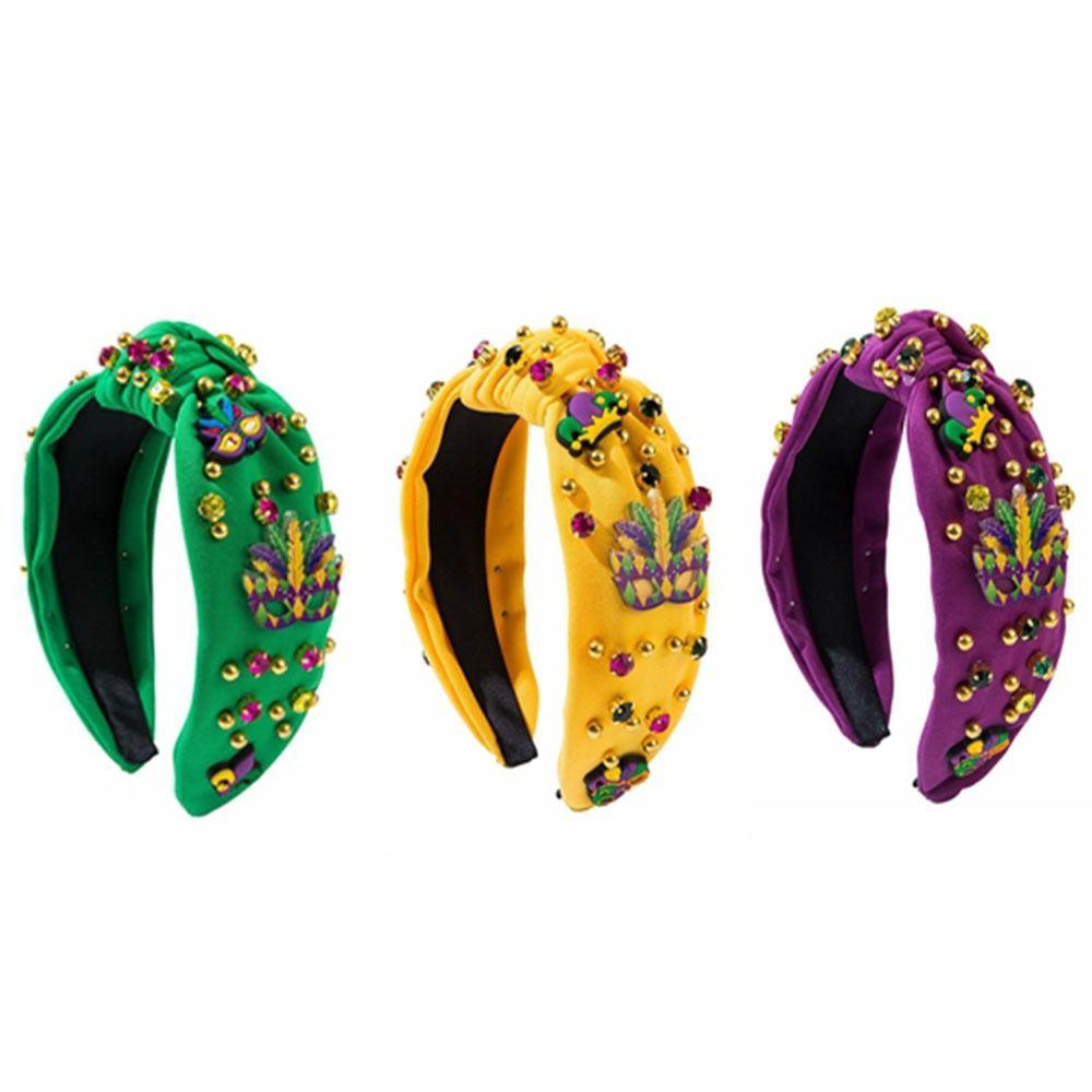 DIY Rhinestone Knot Hairband Creative Mardi Gras Hairband Crystal Beads Hair Band  for Women