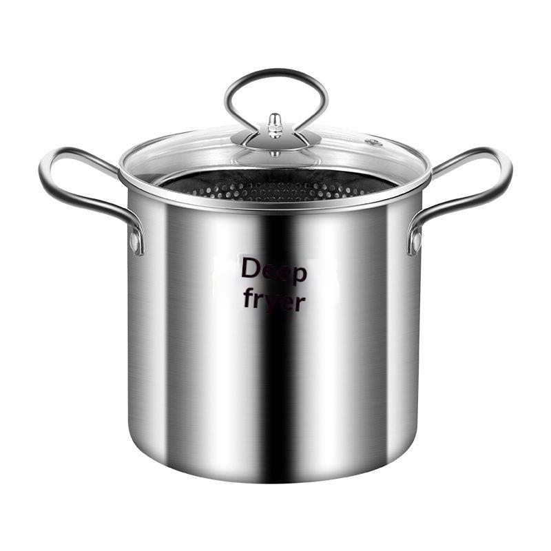 3.5L Deep Fryer Pot Stainless Steel Frying Pot With Mesh Steamer Basket With Glass Lid Kitchen Household Soup Pot Tool