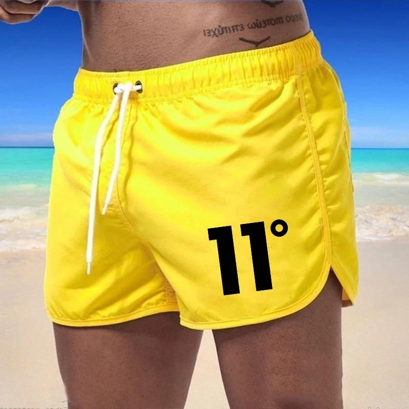 Men s Quick Dry Beach Shorts with 11° Logo, Elastic Waist Drawstring Lightweight Swim Trunks for Summer Running Casual Wear S