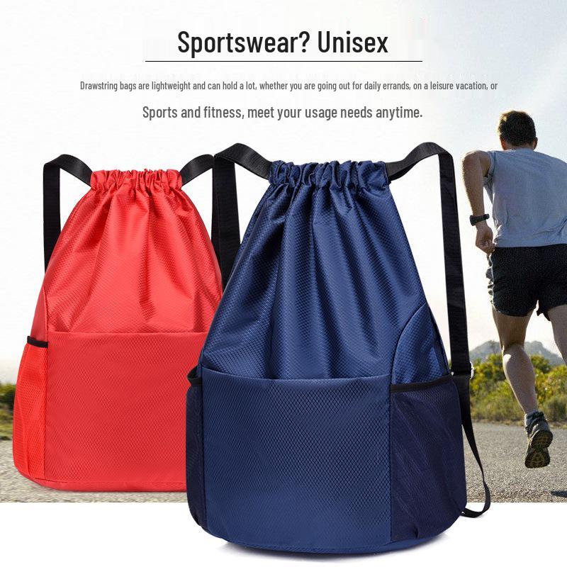 Water-Resistant Foldable Large Capacity Drawstring Sports Backpack with Logo Print for Fitness and Basketball