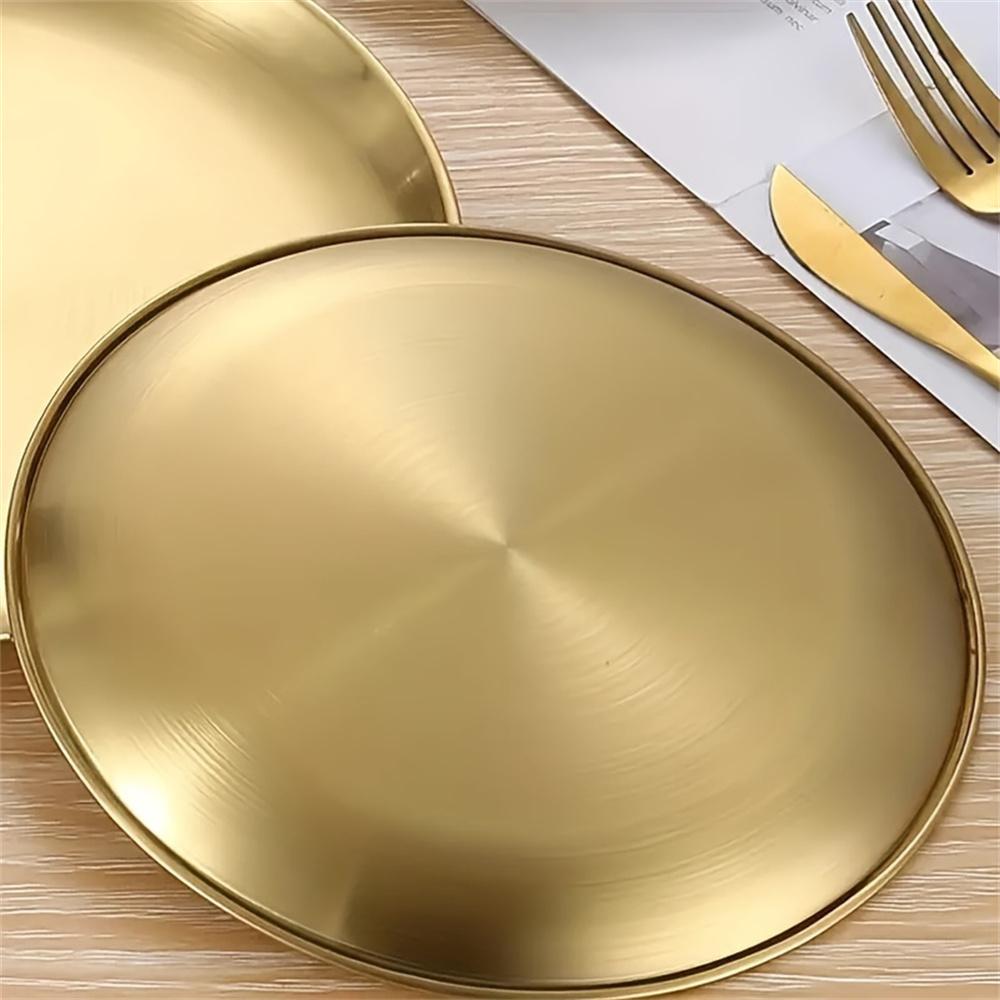 1pc Stainless Steel Plate Round Tray Vegetable Dish Plate Barbecue Restaurant Supplies Bone Dish Plate Decorative Dining Tray Fo