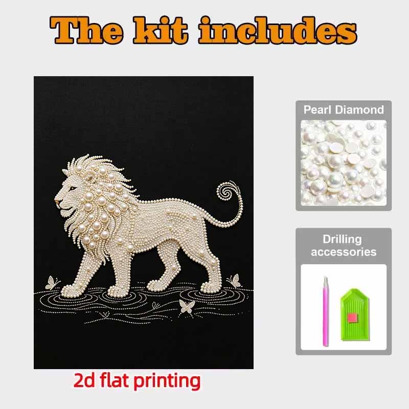 Pearl Art Painting Home Wall Decor Lion Pearl Gemstone Painting Picture Crafts Adult/Beginner Gift Creative Home Decor Unframed DIY Diamond Mosaic