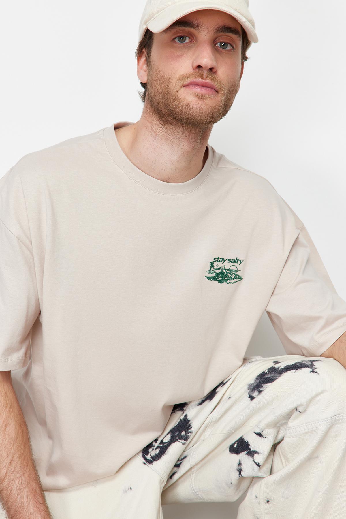 

Мужская модная новая футболка Stone Oversize, футболка из 100% хлопка с тропической вышивкой