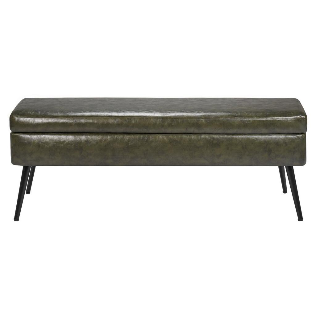 Leather Storage Ottoman Bench, PU Leather Bench with Storage and Metal Legs, Modern Shoe Benches Seat for Entryway, Upholstered End of Bed Benches for