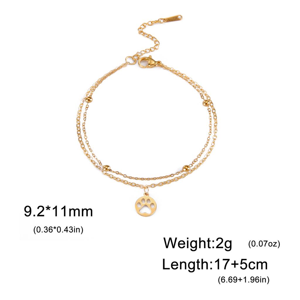 Cazador Stainless Steel Animal Dog Cat Paw Footprint Bracelets for Women Double Chain Bracelets Jewelry Wedding Birthday Gift