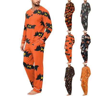 Set de pijamale pentru bărbați cu imprimeu de Halloween, croială lejeră, pentru somn casual