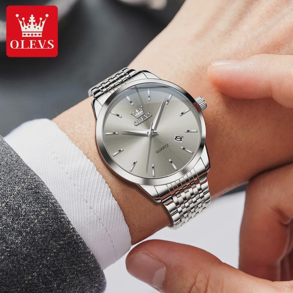 OLEVS Original Quartz Men's Watches Fashion Simple Stainless Steel Strap Waterproof Auto Date Luminous Wrist Watches for Man