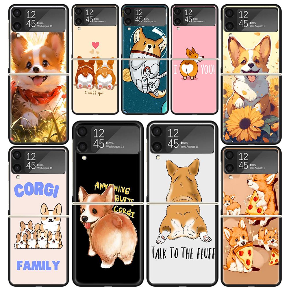 Cartoon Corgi Cute Dog Clear Phone Case For Samsung Z Flip 7 6 5 4 3 Galaxy ZFlip7 ZFlip6 ZFlip5 ZFlip4 ZFlip3 5G Print Cover Z