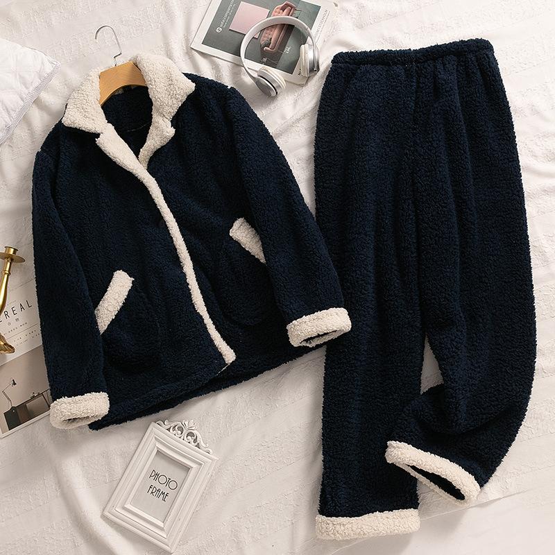 

Пижамный комплект для пары, осенне-зимняя пижама из кораллового бархата, фланель, кашемир, мужская домашняя одежда, женская свободная повседневная пижама 2XL