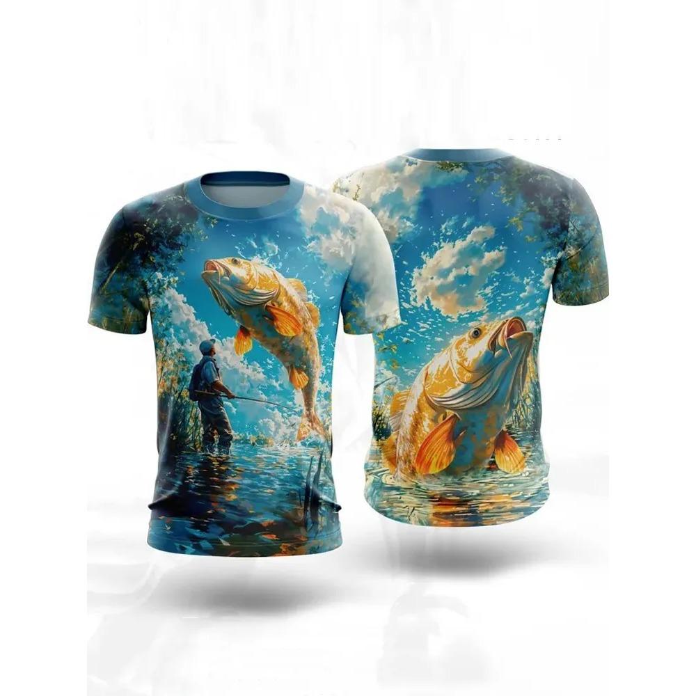 Summer Man T-shirt Fish 3D Printed Short Sleeved T-shirt Fashionable Comfortable Soft Breathable Large Loose T-shirt