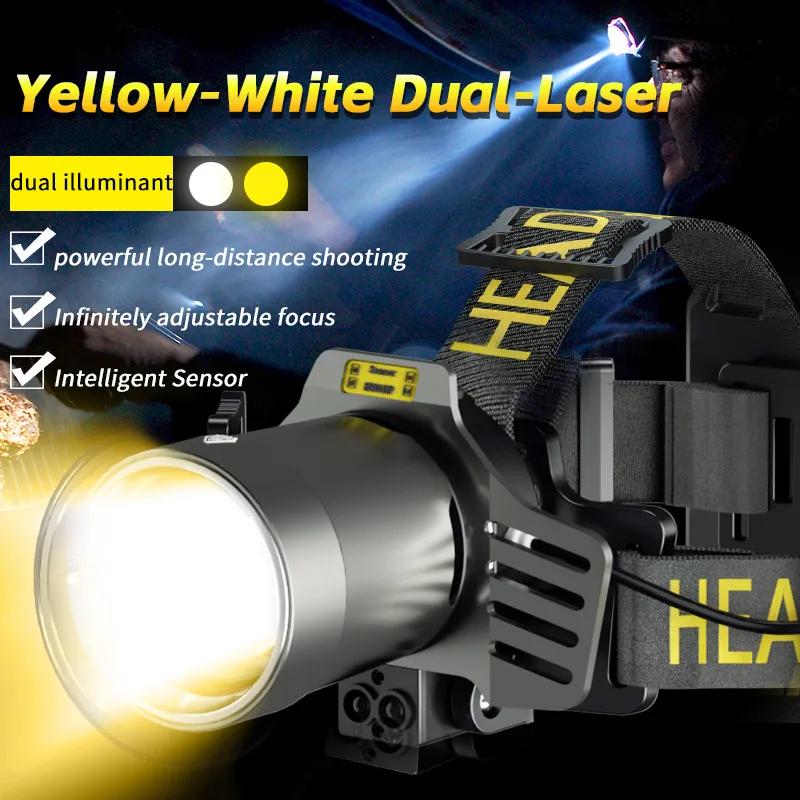 Dual Laser Rechargeable Head Flashlight Led Headlamp High Power Headlight Waterproof  Super Bright Head Torch