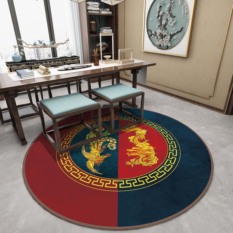 Chiness Style Round Carpet for Living Room Geometric Wave Print Floor Mat for Bedroom Kids Room Computer Chair Parlor Area Rugs