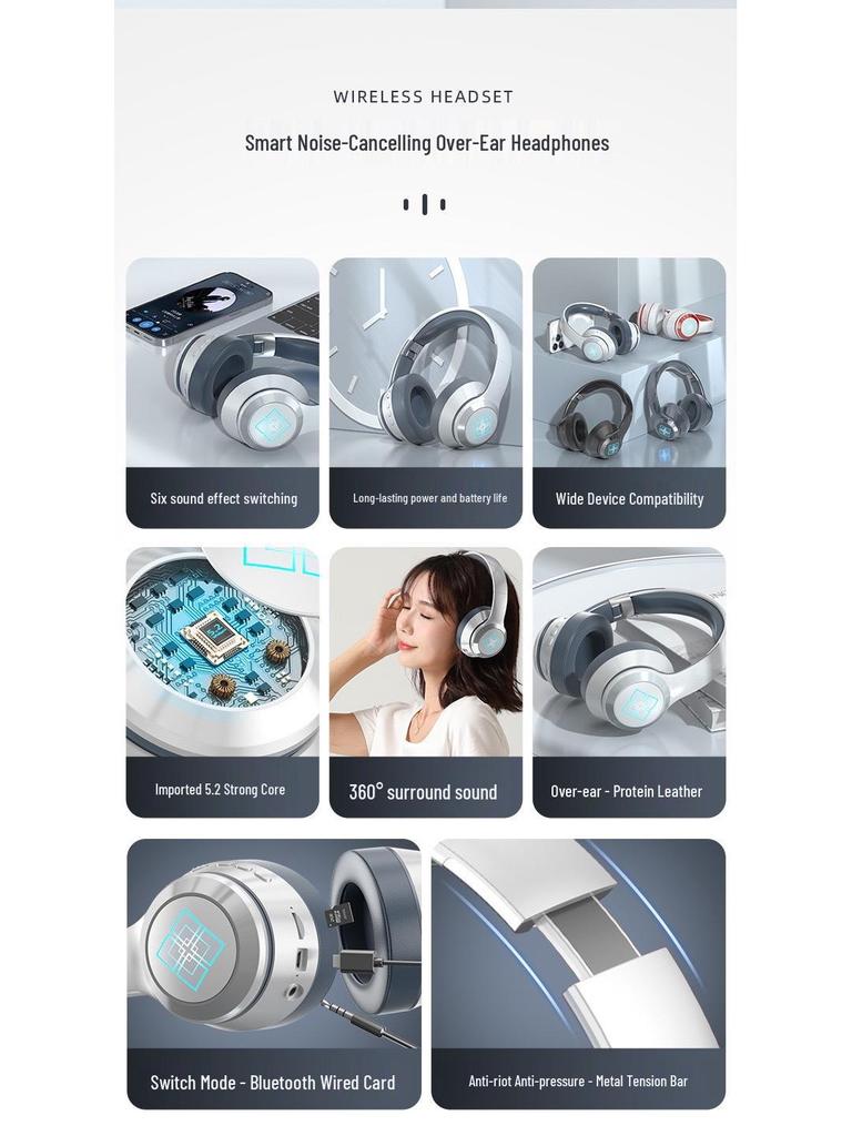 New Luminous Over-Ear Bluetooth Gaming Headset with Heavy Bass