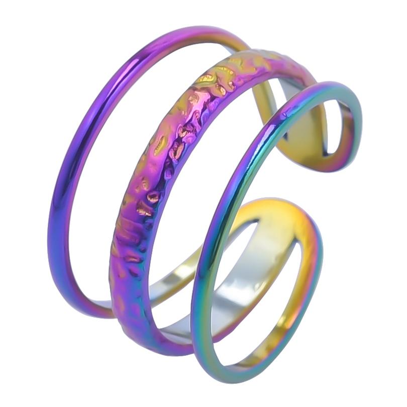 Rainbow Color Stainless Steel Rings For Women Men Accessories Punk Hollow Geometric Snake Ring Fashion Jewelry Adjustable Bague