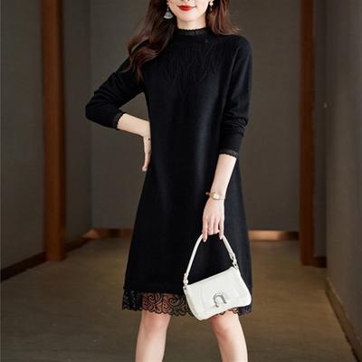 Bottom Semi-turtleneck Knitted Dress Women's Autumn and Winter New Medium and Long Styles with Coat Inside and Outside Sweater Skirt