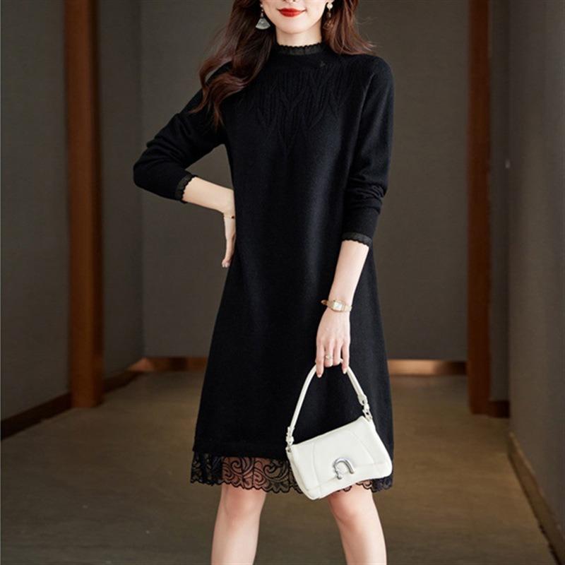 Bottom semi-turtleneck knitted dress women's autumn and winter new medium and long styles with coat inside and outside sweater skirt