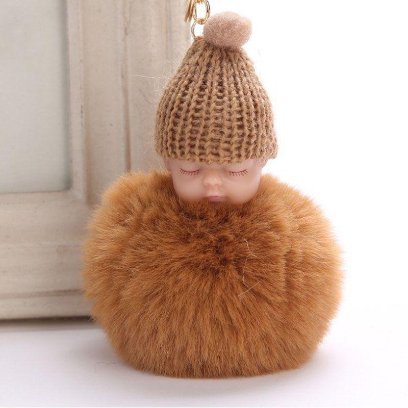 Entzückender schlafender Babypuppen-Schlüsselanhänger mit weichem künstlichem Kaninchenfell für Taschen und Schlüssel