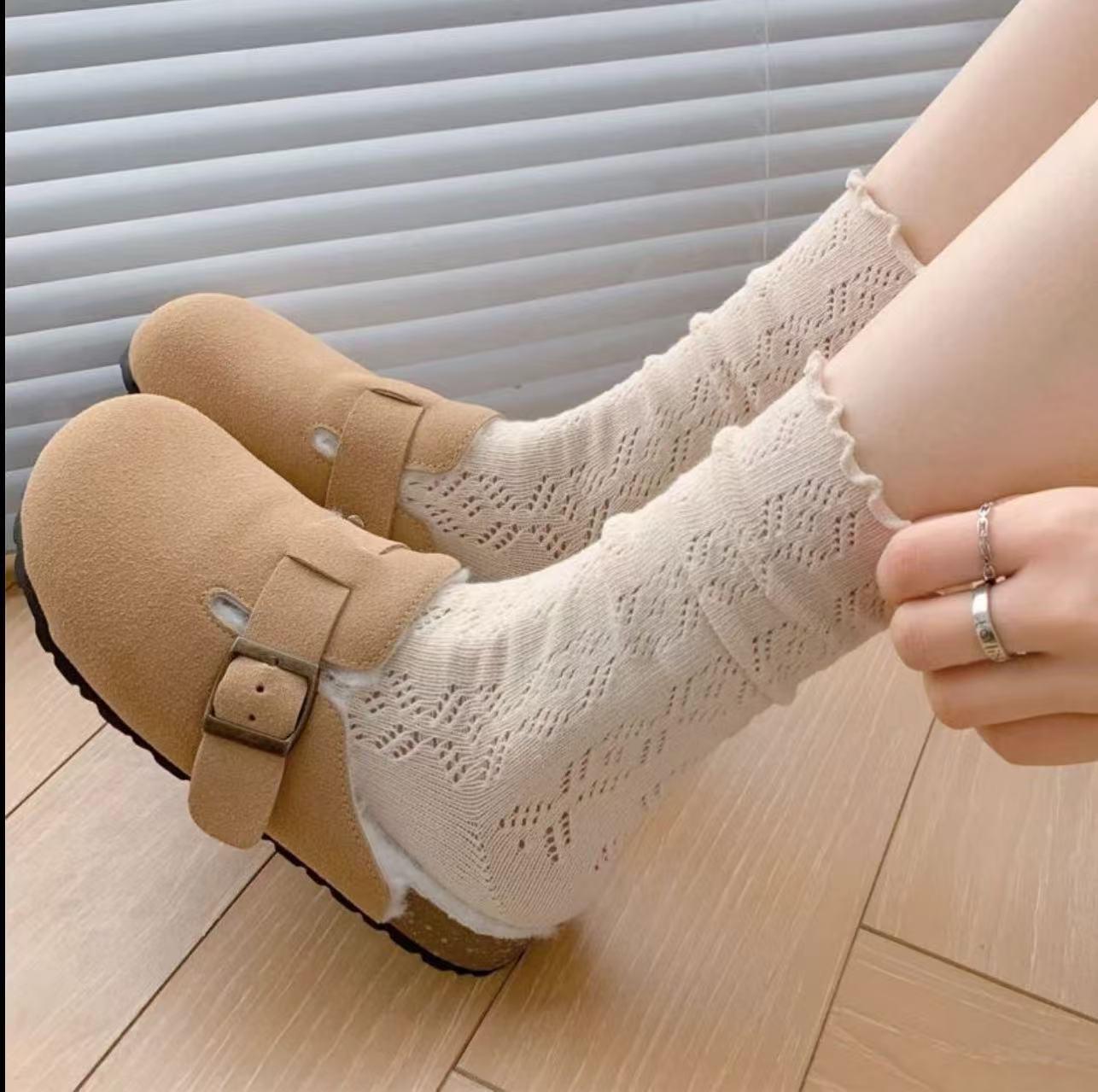 

Женские летние сетчатые кружевные носки - Дышащие, однотонные, модные, универсальные, хлопковые One Size кремовый