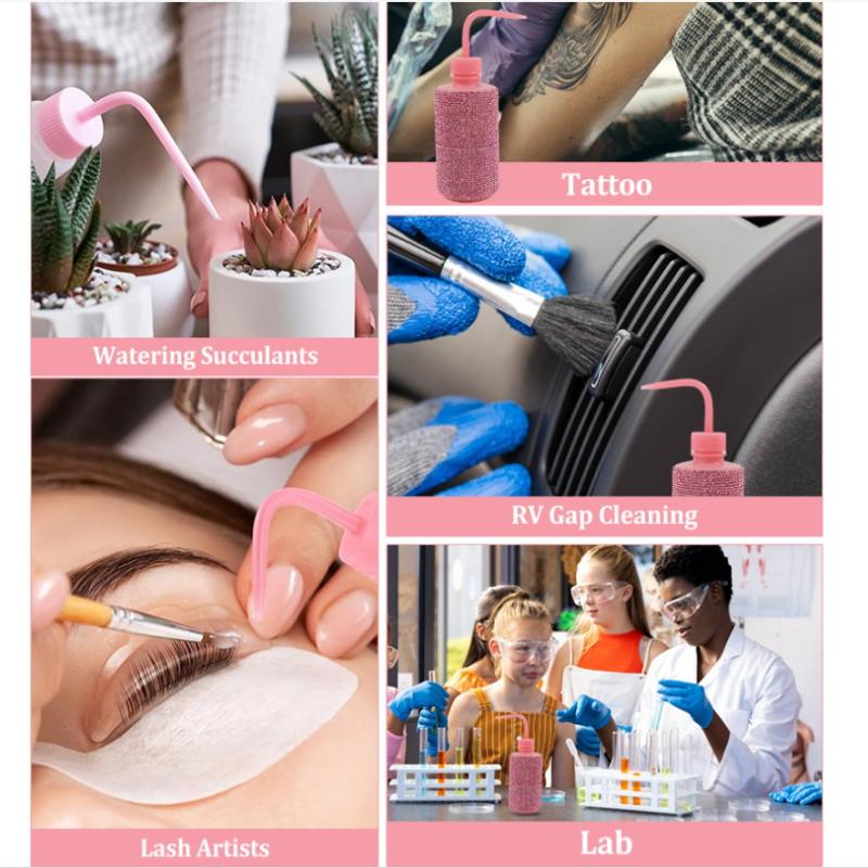 250Ml Empty Diamond Eyelash Clean Washing Bottle Curved Spout Blow Wash Makeup Remover Bottle Eyelash Removal Cleaning Tool