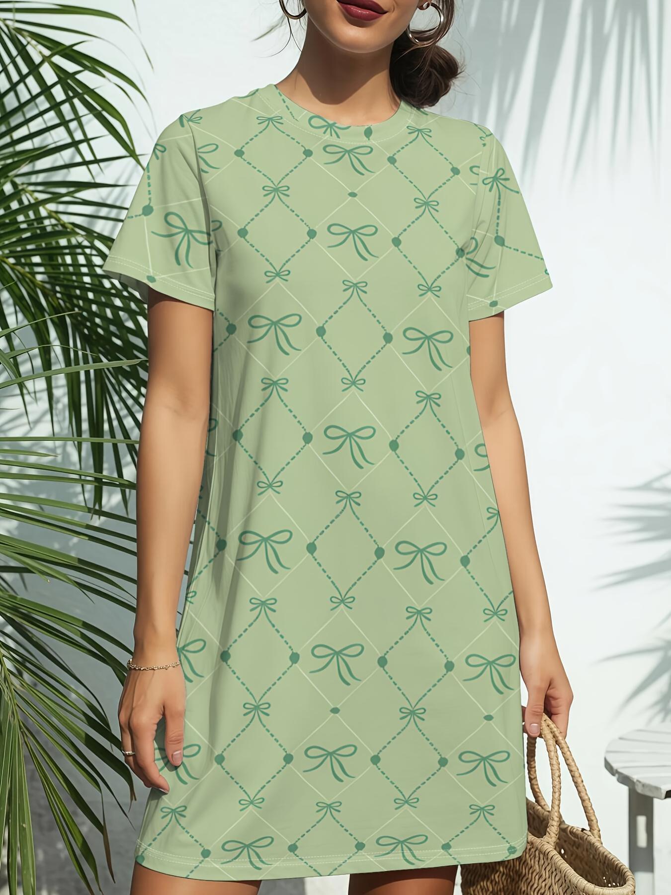 

Mint Geo SparkleNew Arrival Women s Round Neck Short-Sleeve T-shirt Dress.American Trendy Digital Print. Casual Versatile Style for Spring and Summer. XS дубильна кора