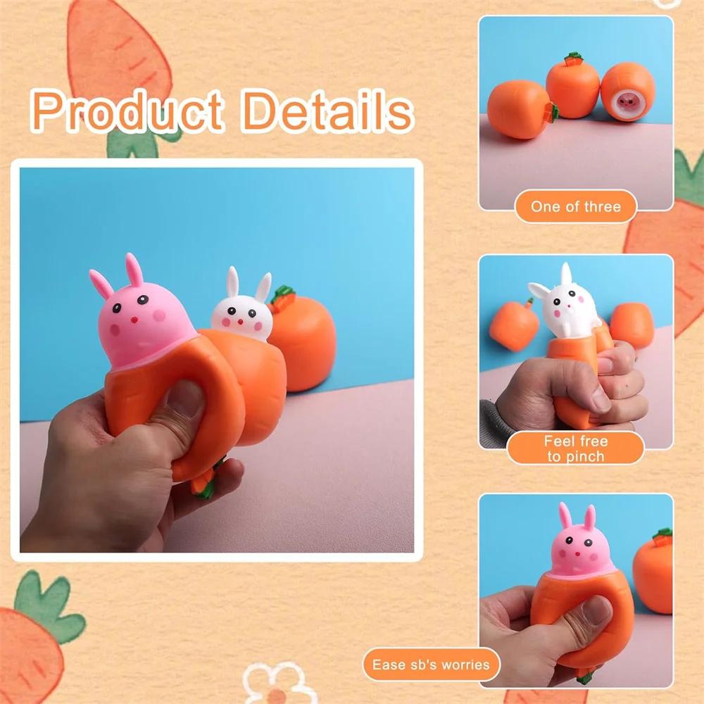 1-5pcs Easter Squeeze Toys Carrot Rabbit Fidget Toys Pop Up Squishy Rabbit In Carrot Stress Relief for Kids Adult Novelty Toy