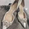 Fashion Elegant Woman Heeled Shoes 2025 New Slip on High Heels Fashion Party Pumps Women's Crystal Pointed Toe Shallow Thin Heel Sandals