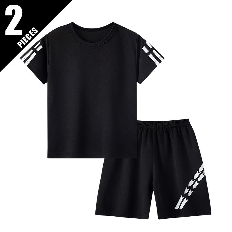 2/4 Stuks Jongens Zomer Effen Kleur Sneldrogend Ademend Set Grote Kinderen Losse Sport Hardlopen Wandelen Buiten Korte Mouw Korte Broek 120cm
