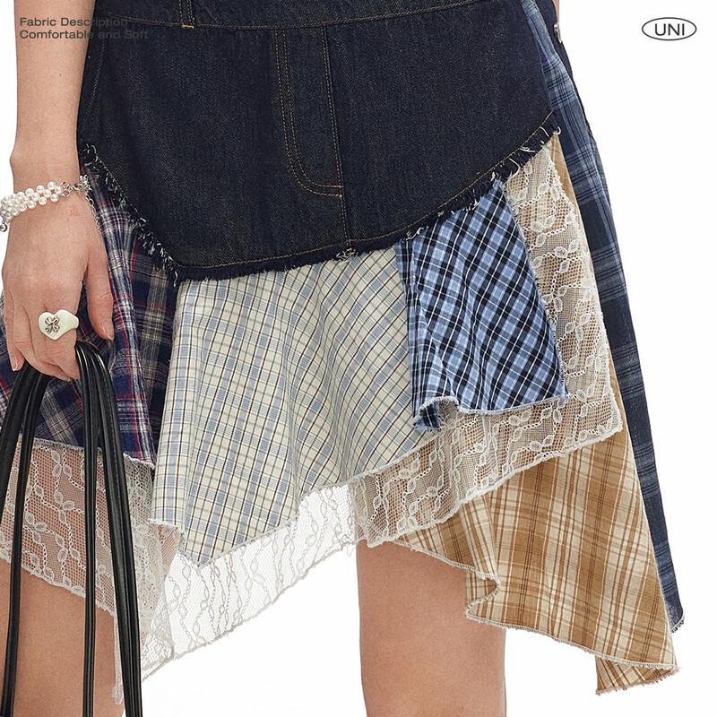 UNIFREE Contrast Denim A-Line Overall Dress