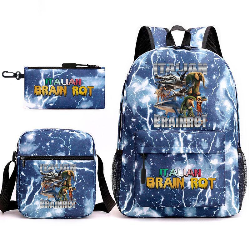 Abstract Foreign Shanhaijing Schoolbag Tongtongsahur Cartoon Primary School Student Backpack Three-piece Set D