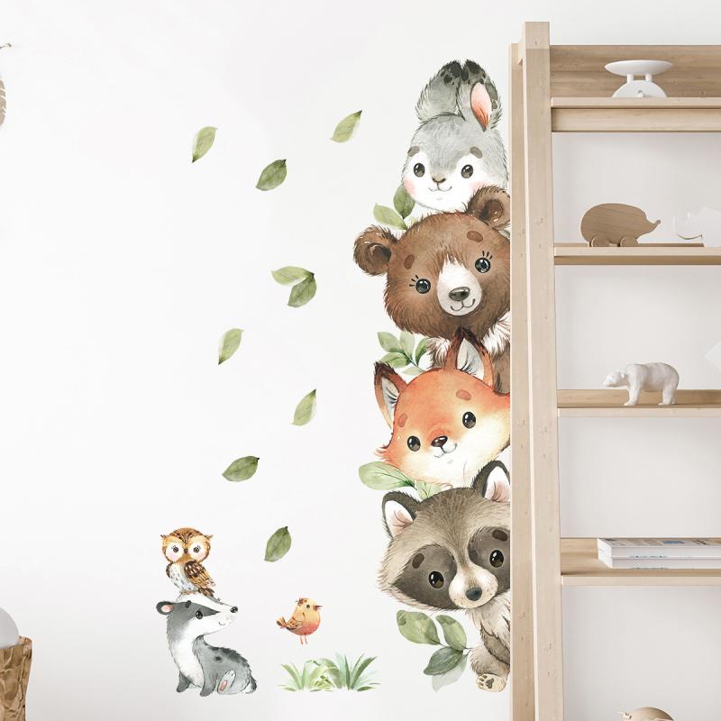 1Pc Cute Cartoon Probe Stacked Sitting Small Animal Wall Stickers For Kids Room Bedroom Home Decoration Wall Decor