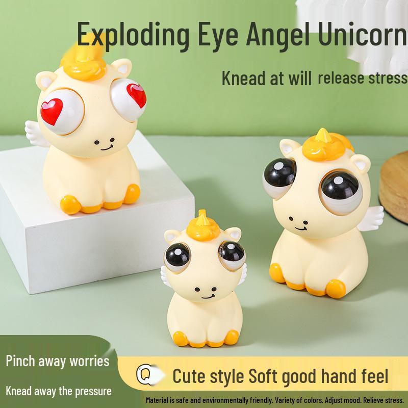 Poupée Licorne Anti-Stress à Yeux Globuleux - Jouet à Presser en Silicone avec Yeux qui Sortent pour Évacuer le Stress