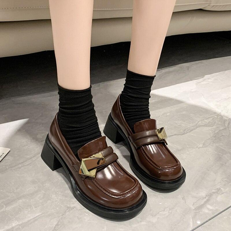 Nauji „Lolita“ batai, moteriški „Slip on“ kvadratiniai aukštakulniai, masyvi odiniai „Oxford“ batai, skirti moteriškiems kasdieniams plius dydžio batams