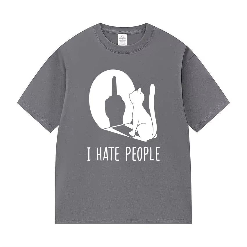 Cat Shadow I Hate People Middle Finger TShirt Humor Funny Kitty Meme Graphic T Shirt Casual Fashion ONeck Short Sleeve Top