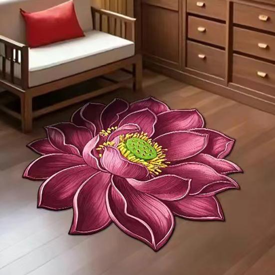 Tapis de sol 3D Lotus Tapis de salon fleur réaliste Forme fleur de lotus Antidérapant Tapis de zone pour cuisine Chambre Salle de bain Salle de jeux