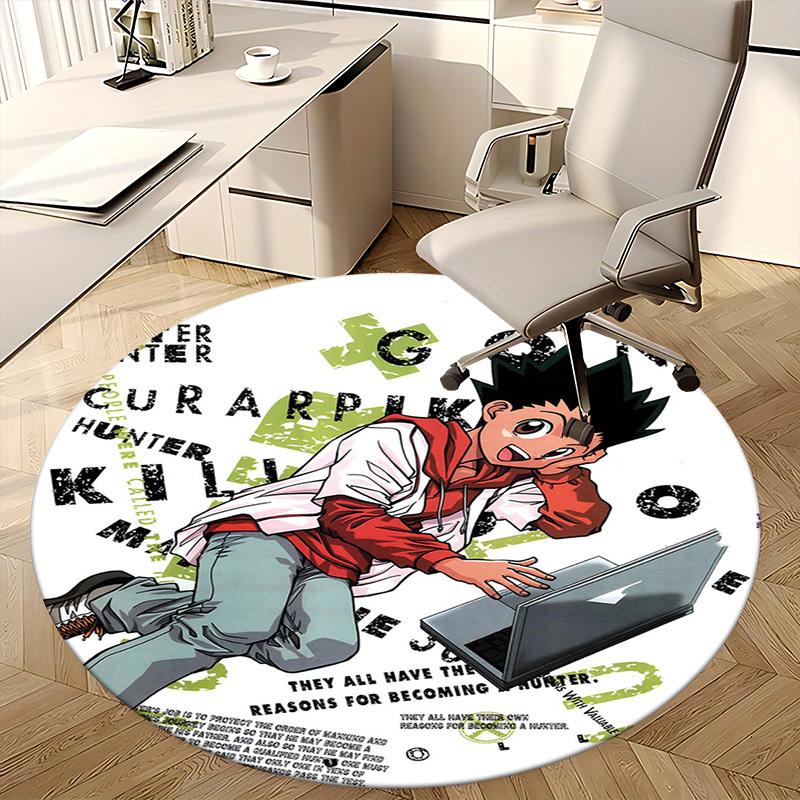 1pc Hunter x Hunter Killua Anime Cartoon Design Round Carpet for Office Chair Mat, NonSlip Rug, Home Decor, Living Room, Bedroom, Game Room