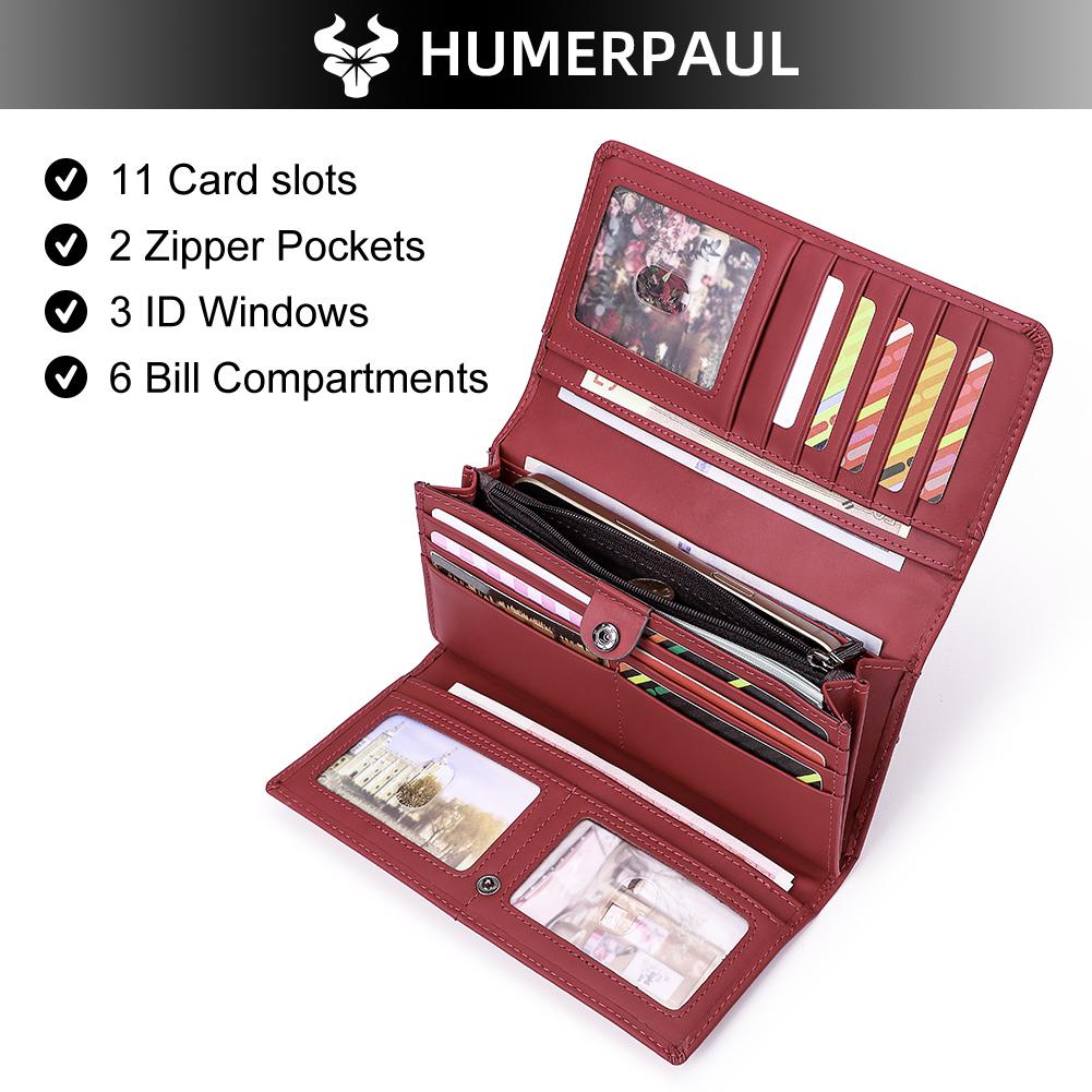 Humerpaul Women Wallet Long Leather Wallet Large-capacity Multi-card Clutch Wallet with Photo Window Coin Purse