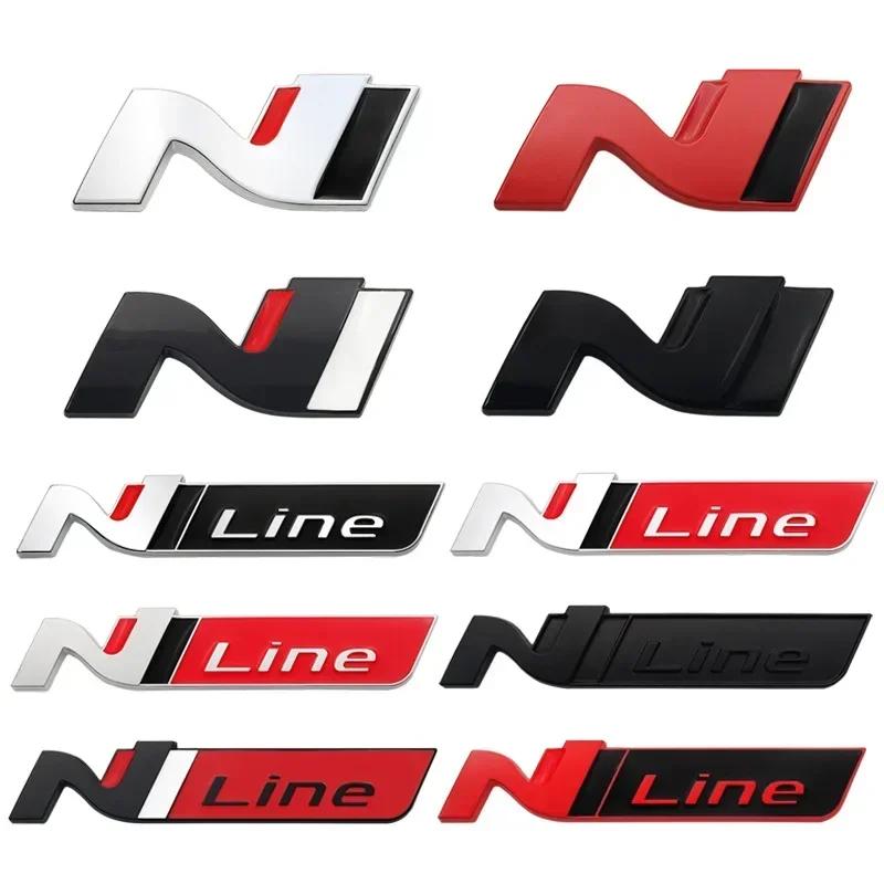 1Pc 3D Metal N Line Logo Rear Boot Trunk Emblem Badge Decals For I20 I30 Sonata Kona Elantra Tuson Car Stickers