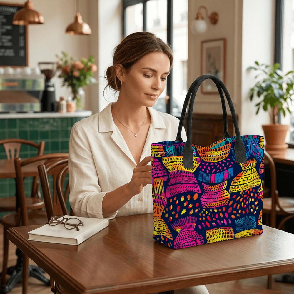 Bohemian Printed Canvas Tote Bag Large Capacity Casual Shoulder Bag for Daily Travel Shopping