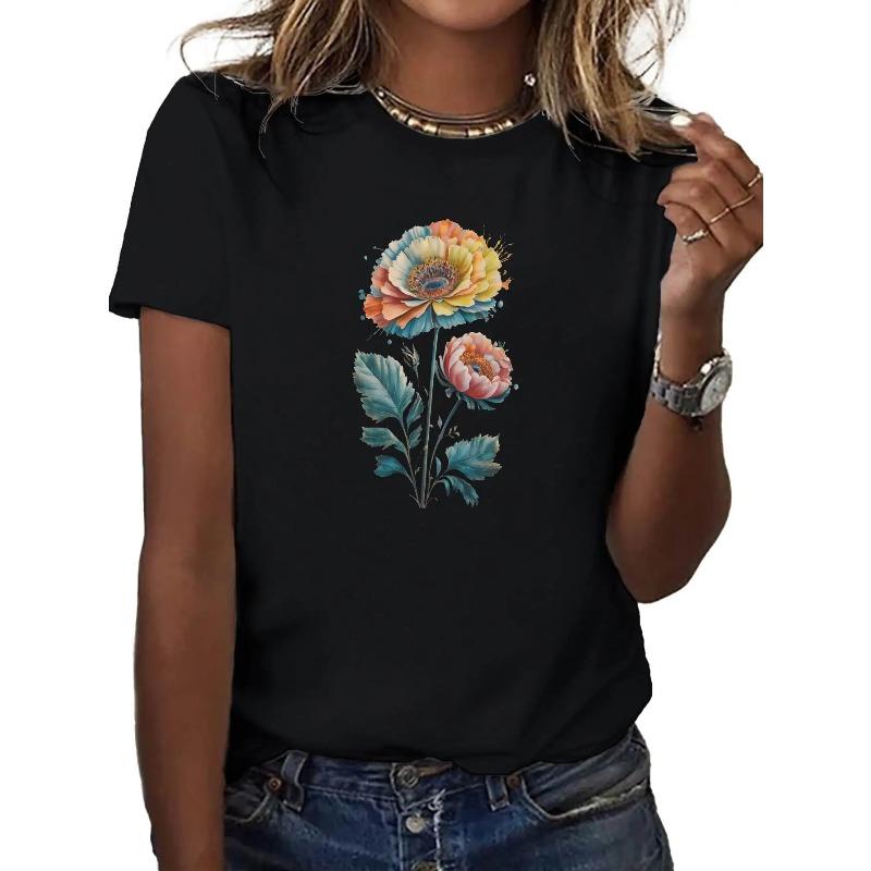 Women's White T-Shirt Short Sleeve Round NeckCasual Summer - Boho-Chic Style, Womens Tops and Blouses, Tops for Women, Ladies Tops and Blouses