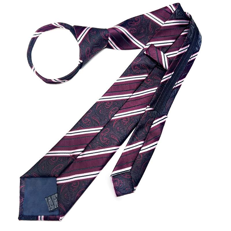 Men's 7cm Easy-Pull Zipper Tie, 1200-Needle Yarn-Dyed Polyester