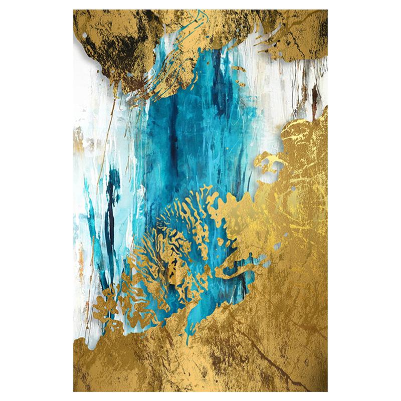 Gold And Blue Abstract Posters and Prints Oil Painting On Canvas Cuadros Pictures On the Wall Art Home Decor for Living Room