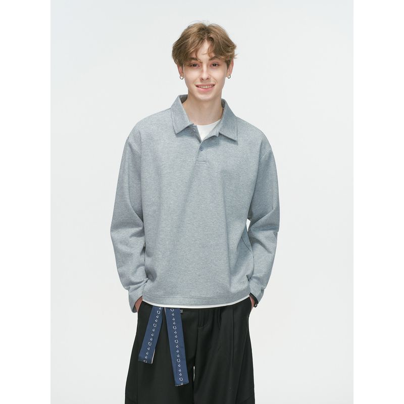 Dream Made American-Style Cleanfit Fake Two-Piece Polo Shirt Sweatshirt Men's Spring and Autum Long-Sleeved T-Shirt