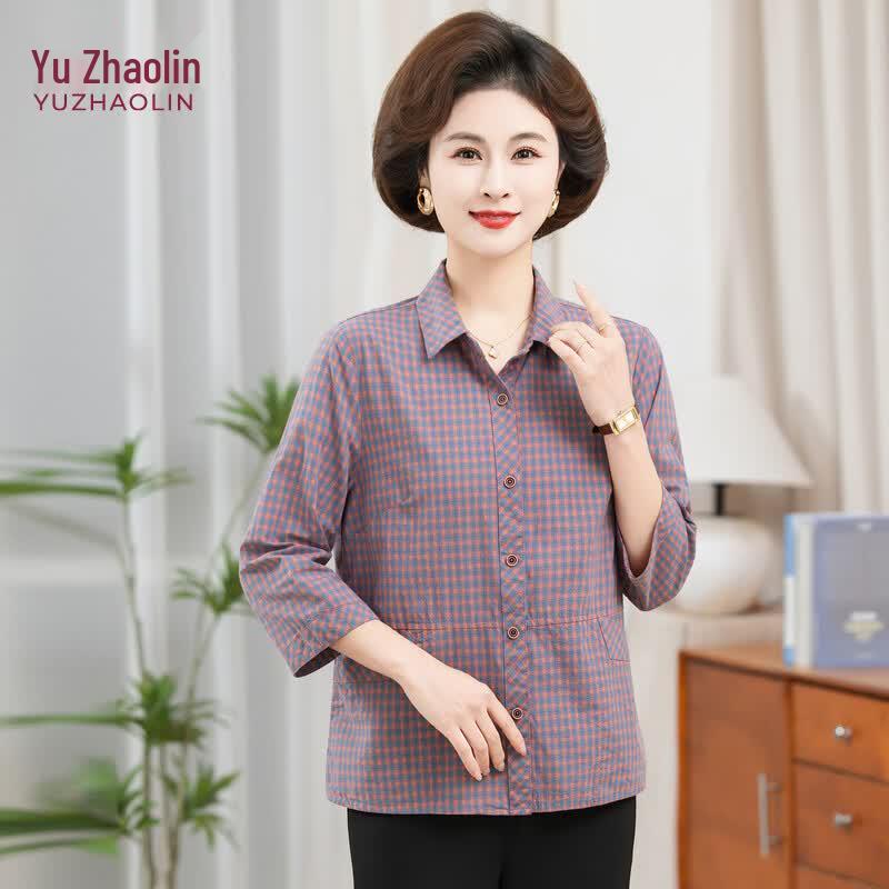 YUZHAOLIN Women s 3/4 Sleeve Plaid Cardigan L
