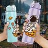 1PC Pumpkin Astronaut Space Cartoon 750ml Color Plastic Sports Water Bottle Leakproof Flip Straw Lid Suitable for Sports Office Home Use